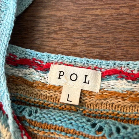 POL Light Blue Green Crochet Stripe Crop Top with Red & Tan Accents - Picture 3 of 8